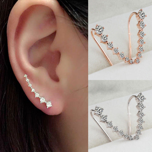 Crystal Ear Climbers Gold  Silver  Rose Gold Stud Earrings