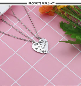 Charm Best Friends Necklace Rainbow Heart Shaped Geometric Pendant Necklaces For Women Girls BFF Friendship Silver Chain Jewelry